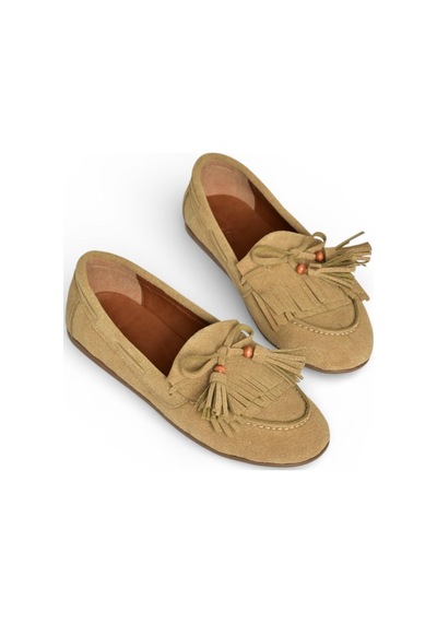 Fox Shoes Y996271002 Bej Süet Püskül Detaylı Kadın Babet Bej