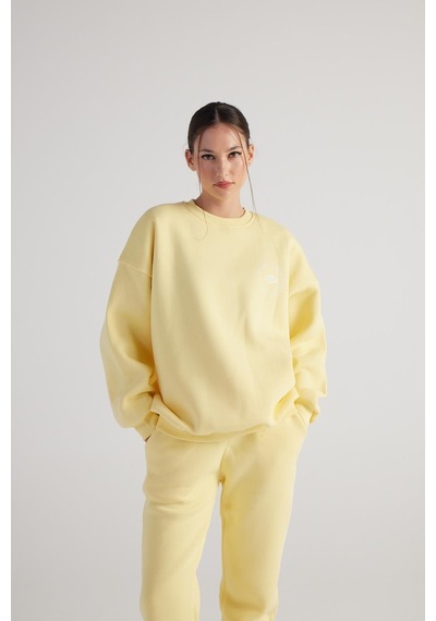 Holly Lolly 3 İplik Şardonlu Uzun Kol Bisiklet Yaka Fine Sweatshirt Sarı