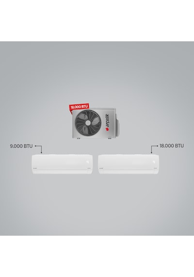 Arçelik ZM18103 MD 1+2 Multi Klima Sistemi / 1 Adet 9 BTU Beyaz+1 Adet 18 BTU Beyaz İç Ünite / 1 Adet 18 BTU Dış Ünite