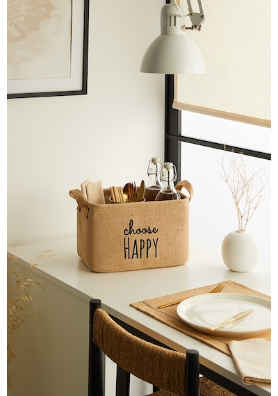 Ocean Home Textile Choose Happy Jüt Sepet 30 x 21 x 18 cm
