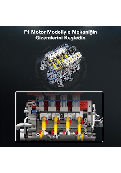 Reobrix Technic 33015 F1 Motor Engine Motorlu Yaratıcı Yapı Blok Seti Building Blocks- 1101 Parça