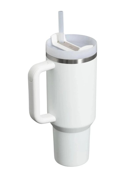 Stanley Kişiselleştirilebilir Quencher Pipetli Paslanmaz Çelik Vakum Yalıtımlı Termos Bardak 1.18 L Özel İsimli Beyaz