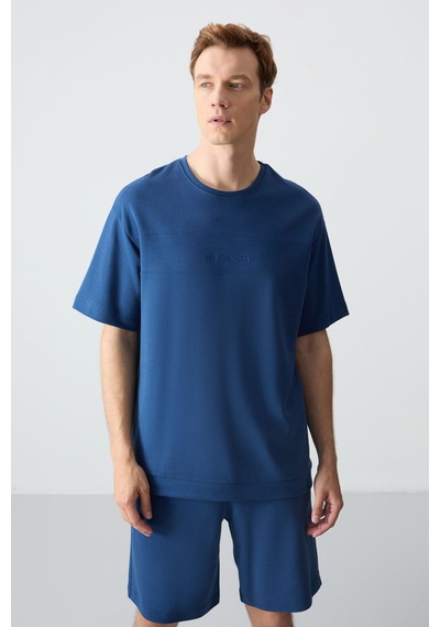 Tommy Life Parlament Pamuklu Kalın Yumuşak Dokulu Oversizefit Basic Erkek Şort Takım - 85257 Lacivert