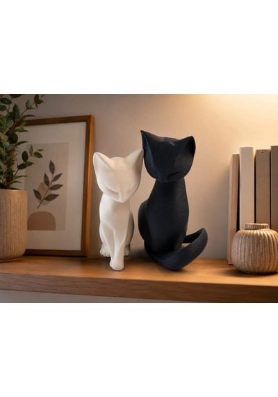 Kedi Ev Süsü , İkili Kedi Raf Süsü , Siyah Beyaz Çift Kedi Ev Dekorasyon Süsü , Çift Kedi Biblo