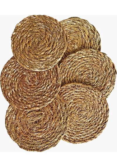 6 Adet El Yapımı Yuvarlak Hasır Bardak Altlığı - Fincan, Çay Ve Kupa Altlığı - 10cm Altın Ve Çok Renkli