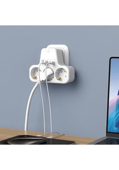 3 Lü Duvar Tipi Akım Korumalı Priz 2 Usb-a + 2 Type-c Girişli Led Gece Lambalı Akıllı Çoklu Priz 0