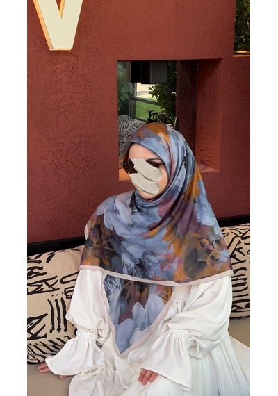 Qalortex Scarf Pamuklu Soft Meva Desen Eşarp-blueberry