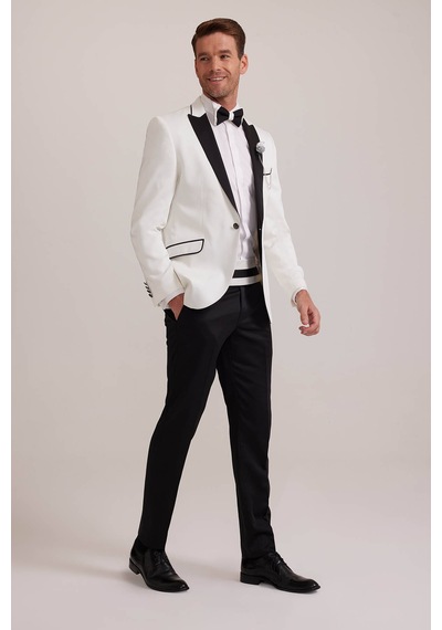 Ysf Erkek Krem Kırlangıç Yaka Slim Fit Damatlık