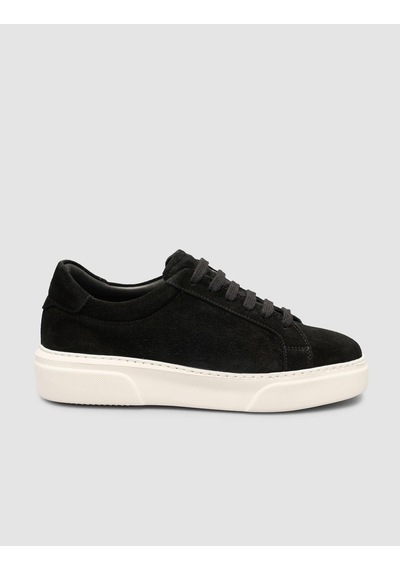 %100 Hakiki Süet Siyah Kürk Astarlı Bağcıklı Sneaker Ayakkabı Siyah