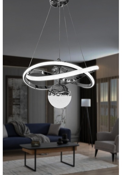 Dalga Tek Toplu Led Avize - - Kumandasız / Krom Krom