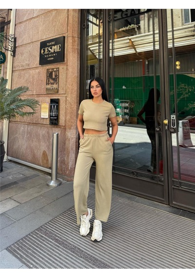 WeShaya Vizon Modal Esnek Kumaş Bisiklet Yaka Takım Vizon