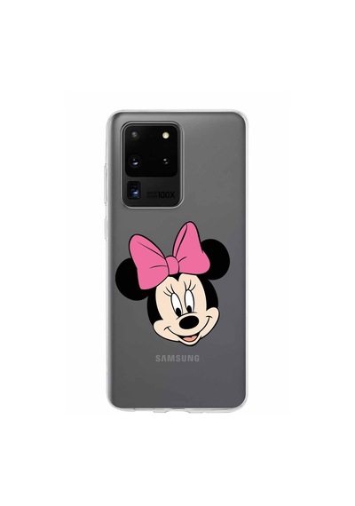 Samsung Galaxy Uyumlu S20 Ultra Kapak Minnie Mouse Tasarımlı Şeffaf Silikon Kılıf Şeffaf