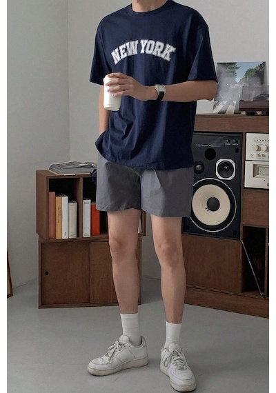 Erkek New York Baskılı Oversize Tshirt Lacivert