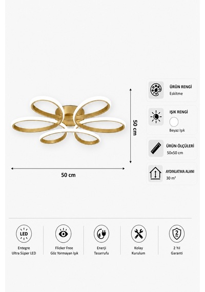 Niva Led Plafonyer Avize Beyaz Işık Eskitme