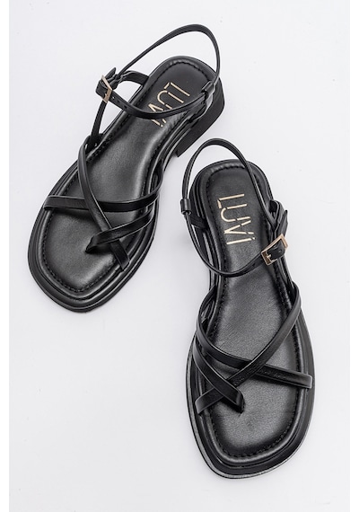 Luvishoes Antas Siyah Hakiki Deri Kadın Sandalet Siyah