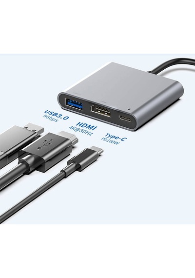 Recci Rh05 Type-c To Type-c Pd100w/hdmı 4k 30hz/usb3.0 Destekli 3in1 Hub Çoğaltıcı
