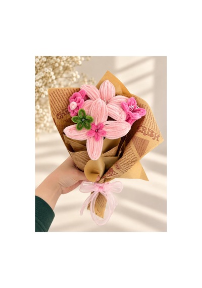 Hediyelik Pembe Şönil Çiçek Buketi