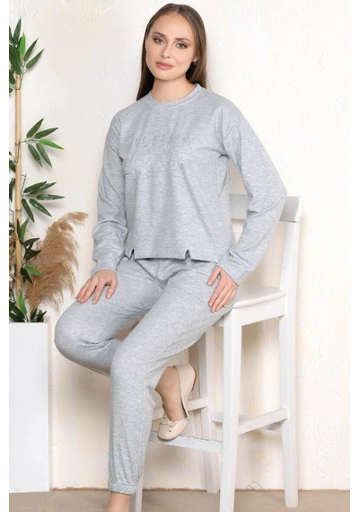 Flz Kadın Uzun Kol Kışlık Pijama Takımı Dowry 09-126 Gri