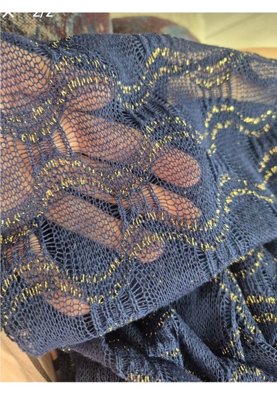 Lacivert Gold Detaylı Örme Kimono