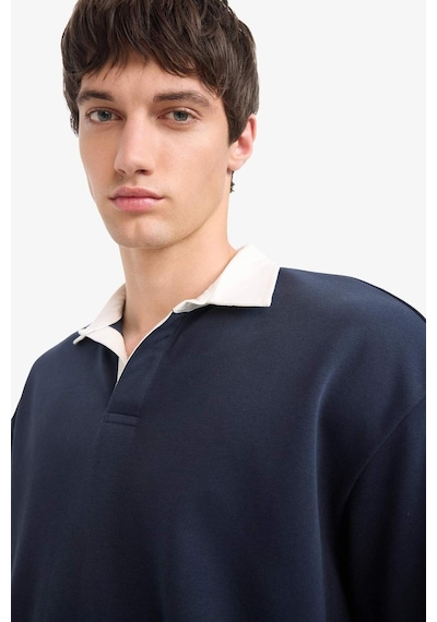 Defacto Boxy Fit Polo Yaka Sweatshirt E6523ax25aunv64 Lacivert