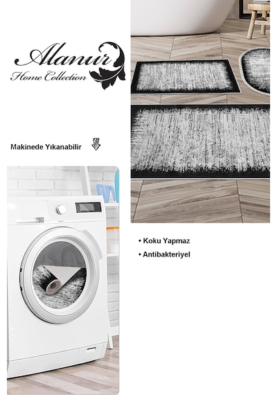 Dekoreko Kaymaz Taban Djt 3 Lü Banyo Paspas Takımı Trend Karışık Modern 1342 Siyah