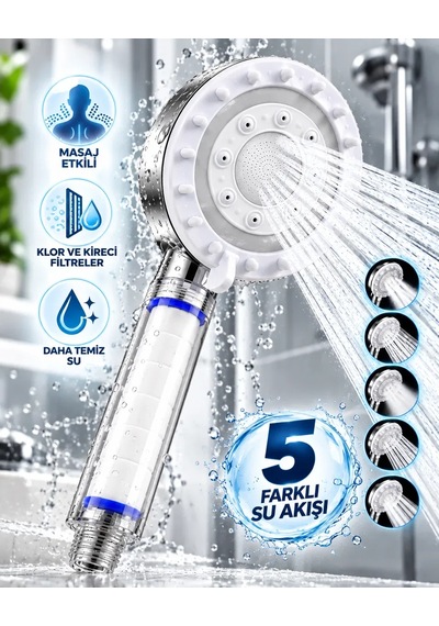 Klor Ve Kireç Filtreli Duş Başlığı 5 Farklı Su Akışı Masaj Etkili Filtreli Duş Başlığı Diğer