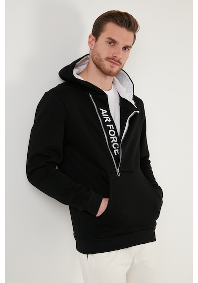 Buratti Kanguru Cepli Fermuarlı Kapüşon Yaka Slim Fit Erkek Sweat 575707 Siyah-Siyah