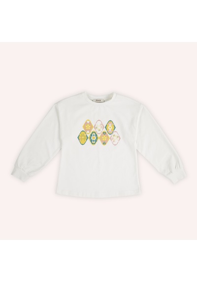 Panço Kız Çocuk Baskılı T-shirt Ekru 2421gk05010-4998 001