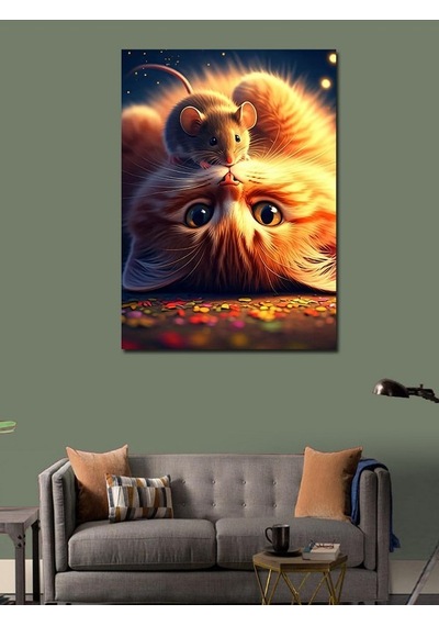 Kanvas Tablo Fare Ve Kedi 50cmx70cm
