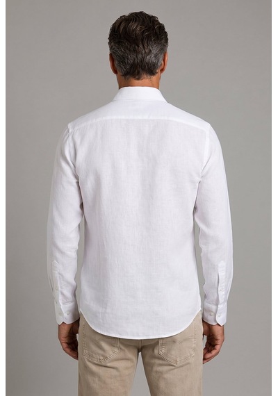 Bisse Beyaz Regular Fit Keten Paşa Yaka Gömlek Gmktn3ps224003 D01
