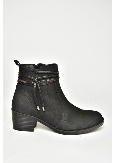Fox Shoes T555703303 Siyah Hakiki Deri Kalın Topuklu Kadın Bot Siyah