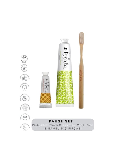 Ohlala Pistachio Mint 75ml + Cinnamon Mint 15 Ml + Bambu Diş Fırçası Pause Set