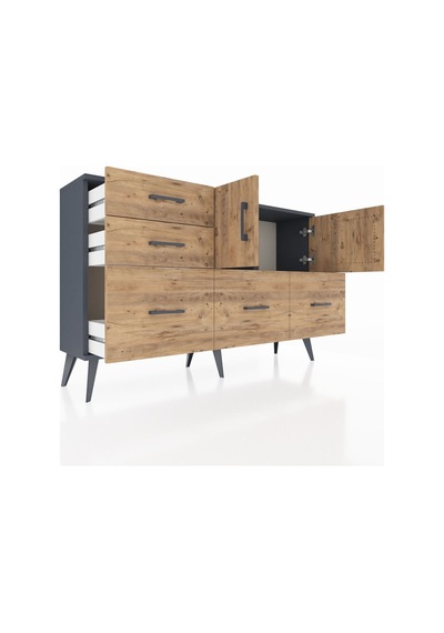 Arges Konsol 2 Raflı 5 Çekmeceli 2 Kapaklı 132x30x83 Antrasit-çam/çam Çam/çam Arges Konsol 2 Raflı 5 Çekmeceli 2 Kapaklı 132x30x83 Antrasit-çam/çam Çam/çam
