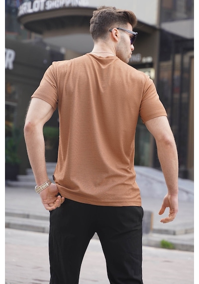 Madmext Kahverengi Regular Fit Basic Erkek Tişört 6069 Kahverengi