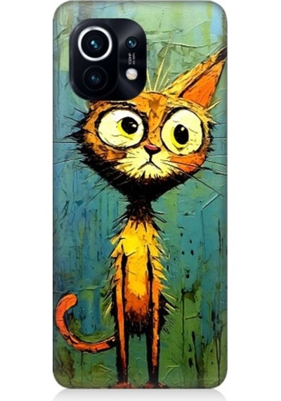 Xiaomi Mi 11 Uyumlu Meraklı Şapşik Kedi Desenli Silikon Kılıf
