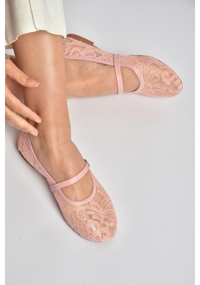 Fox Shoes Y726864006 Pembe Dantelli Kadın Babet