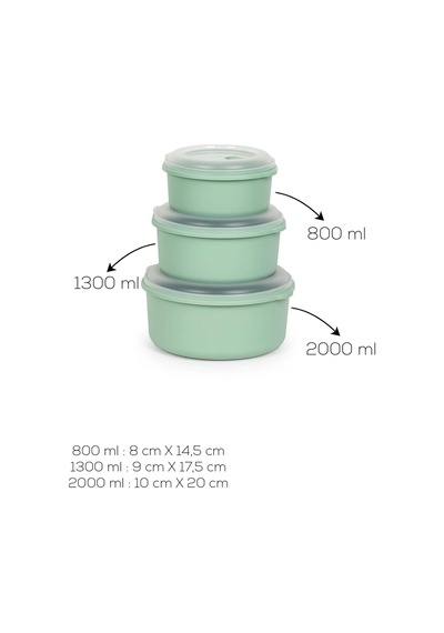 3'lü Kilitli Ve Sızdırmaz Hava Tahliye Contalı Çok Amaçlı Erzak Ve Saklama Kabı Seti 800 Ml + 1300 Ml + 2000 Ml