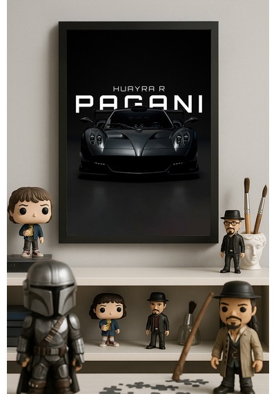Pagani Huayra R Siyah Ahşap Çerçeveli Poster, Dekoratif Araba Duvar Tablosu