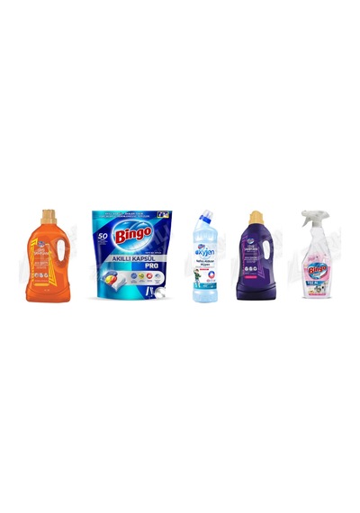 Bingo Giysi Şampuanı 3lt +tablet 50'li + Oksi Jen 750 Ml + Giysi Şampuanı 3 L + Toz 750 Ml 5'li Set Diğer