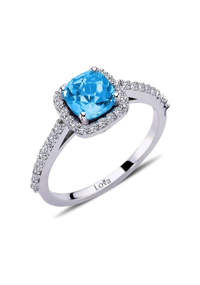 Lova Pırlantalı Kuşin Blue Topaz Yüzük - 1050217