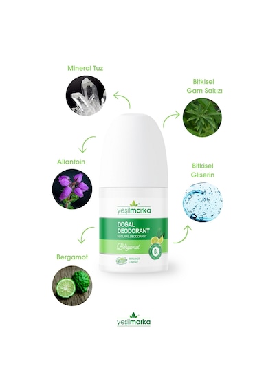 Yeşilmarka Bergamot Kokulu Doğal Unisex Roll-On Deodorant 50 ML