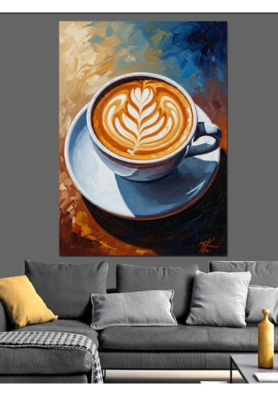 Ahşap Tablo Latte Sanatı Kahve Fincanı Görseli İnsan Figürlü Tablolar