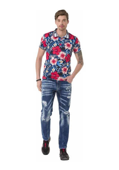 CD781 Yırtık Yamalı Mavi Erkek Jeans Mavi
