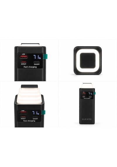 20.000mah Taşınabilir Şarj Cihazı Powerbank Fenerli E Modlu Dijital Göstergeli Micro Usb Type-c Şarj Kablolu Taşıma Kollu Kısa Devre Korumalı siyah