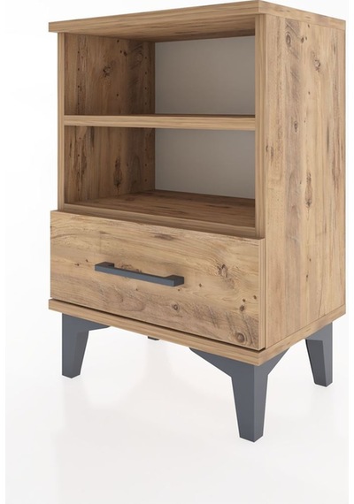 Arges Komodin 2 Raflı Tek Çekmeceli 44x30x64 Çam-çam Çam