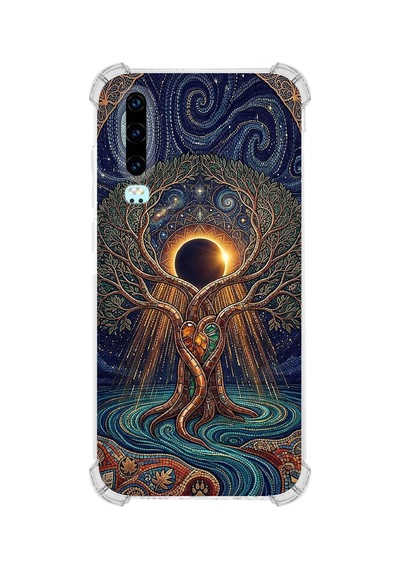 Printify Huawei P30 İle Uyumlu Simya Serisi Kozmik Denge Tasarımlı Uv Baskılı Köşe Korumalı Antişok Kılıf Şeffaf