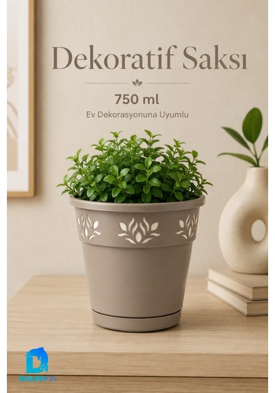 750 Ml Dekoratif Alt Tabaklı Plastik Saksı 11,5x11,5x11 Cm Karışık Renk