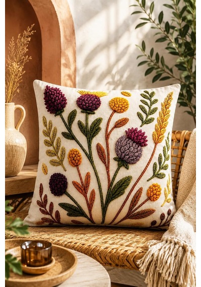 4'lü Set Çiçekli Dekoratif Kırlent Kılıfı 43x43 Cm, 3d Efektli Dijital Baskılı - Renkli Kır Bahçesi Çok Renkli