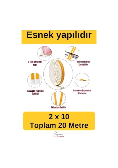 Kapı Ve Pencere Soğuk Izolasyon Bandı Fitili Kendinden Yapışkanlı Kauçuk Yalıtım Bant 2x10 20 Mt