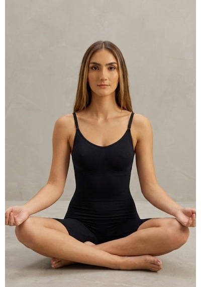 Kadın Kalp Yaka Sportif Etki Siyah Body